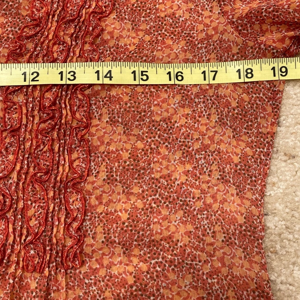 3/$20 Banana Republic Sheer Ruffled Floral Blouse Top Women Medium Orange Summer - Picture 7 of 8